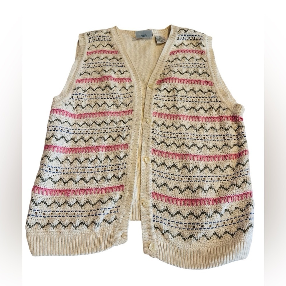 Northern Reflections Sleeveless cardigan sweater vest. Preppy cottage core
